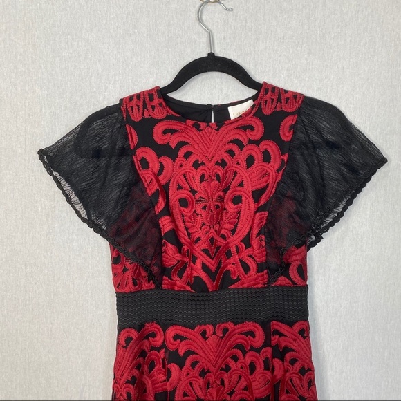 Foxiedox Red and Black Embroidered Dress Sz 2 New! - Picture 7 of 16